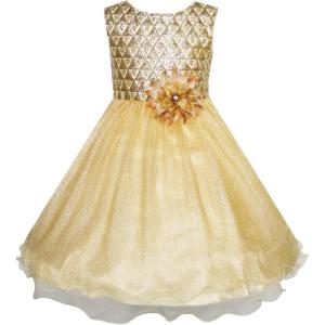 Sunny Fashion Flower Girls Dress Lace Pearl Flowers Pageant Wedding Tulle(Metallic)