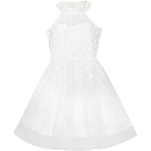 Sunny Fashion Flower Girls Dress Lace Sequins Sparkling Wedding Bridesmaid(White)