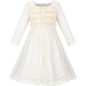 Sunny Fashion Flower Girls Dress Lace Square Party Pageant Wedding Vintage Formal(Light Beige)