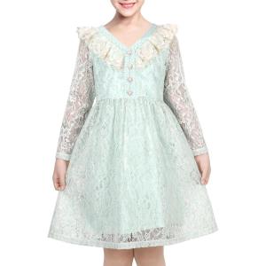 Sunny Fashion Flower Girls Dress Lace Square Party Pageant Wedding Vintage Formal(Light Green)
