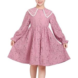 Sunny Fashion Flower Girls Dress Lace Square Party Pageant Wedding Vintage Formal(Pink Lace)