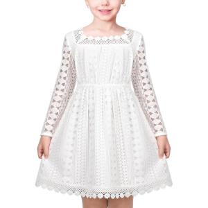 Sunny Fashion Flower Girls Dress Lace Square Party Pageant Wedding Vintage Formal(White Diamond Lace)