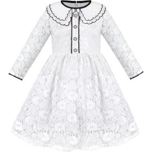 Sunny Fashion Flower Girls Dress Lace Square Party Pageant Wedding Vintage Formal(White Flower Lace)