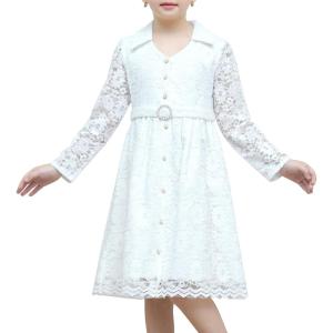 Sunny Fashion Flower Girls Dress Lace Square Party Pageant Wedding Vintage Formal(White Lace)