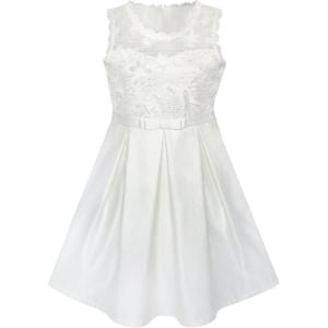 Sunny Fashion Flower Girls Dress Off White Lace Pleated Hem Wedding Pageant