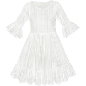 Sunny Fashion Flower Girls Dress Off White Lace Wedding Pageant Party Size 5-10(White)