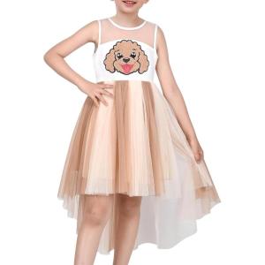 Sunny Fashion Flower Girls Dress Unicorn Rainbow Pageant Princess Party(Beige Puppy)