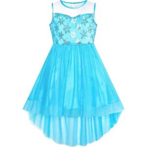 Sunny Fashion Flower Girls Dress Unicorn Rainbow Pageant Princess Party(Blue Snowflake)