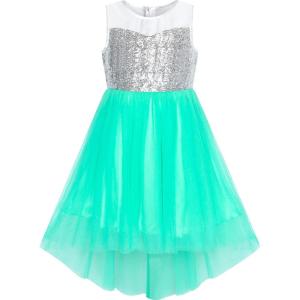 Sunny Fashion Flower Girls Dress Unicorn Rainbow Pageant Princess Party(Green)