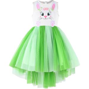 Sunny Fashion Flower Girls Dress Unicorn Rainbow Pageant Princess Party(Green Bunny)
