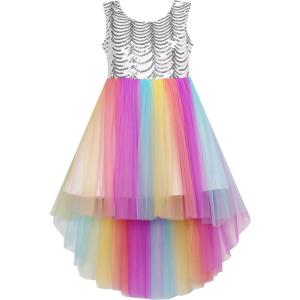 Sunny Fashion Flower Girls Dress Unicorn Rainbow Pageant Princess Party(Multicolor)