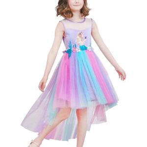 Sunny Fashion Flower Girls Dress Unicorn Rainbow Pageant Princess Party(Purple Rainbow)