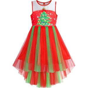 Sunny Fashion Flower Girls Dress Unicorn Rainbow Pageant Princess Party(Red Christmas Tree)