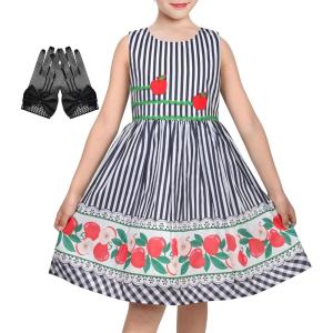 Sunny Fashion Flower Girls Dress White Tea Party Gloves Princess Dress Size 4-12(Black Striped)