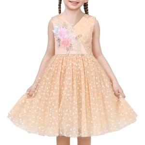 Sunny Fashion Flower Girls Dress White Wedding Pageant Bridesmaid Gown Size 3-10(Beige V Neck)