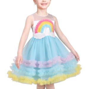 Sunny Fashion Flower Girls Dress White Wedding Pageant Bridesmaid Gown Size 3-10(Blue Rainbow)