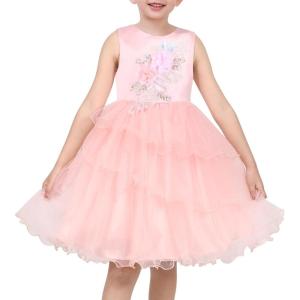Sunny Fashion Flower Girls Dress White Wedding Pageant Bridesmaid Gown Size 3-10(Pink Embroidery)