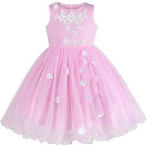 Sunny Fashion Flower Girls Dress White Wedding Pageant Bridesmaid Gown Size 3-10(Pink Flower)