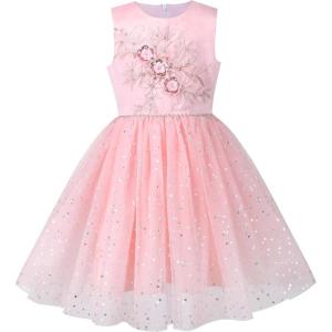 Sunny Fashion Flower Girls Dress White Wedding Pageant Bridesmaid Gown Size 3-10(Pink Flower Sequin)