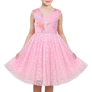 Sunny Fashion Flower Girls Dress White Wedding Pageant Bridesmaid Gown Size 3-10(Pink V Neck)
