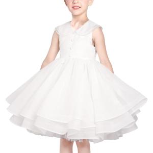 Sunny Fashion Flower Girls Dress White Wedding Pageant Bridesmaid Gown Size 3-10(White Hi-lo)