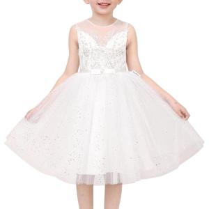 Sunny Fashion Flower Girls Dress White Wedding Pageant Bridesmaid Gown Size 3-10(White Rhinestone)