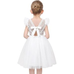 Sunny Fashion Flower Girls Dress White Wedding Pageant Bridesmaid Gown Size 3-10(White V-neck)