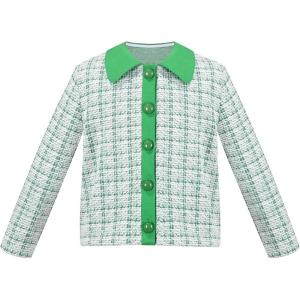 Sunny Fashion Girls Cardigan Button Up Sweater Long Sleeve Warm Casual Knit Jacket(Green Plaid Checks)