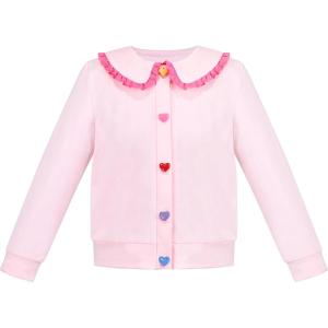 Sunny Fashion Girls Cardigan Button Up Sweater Long Sleeve Warm Casual Knit Jacket(Light Pink)