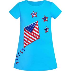 Sunny Fashion Girls Casual Dress Cotton Short Sleeve Swan Embroidered Size 2-6(American Flag)