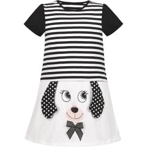 Sunny Fashion Girls Casual Dress Cotton Short Sleeve Swan Embroidered Size 2-6(Black White)