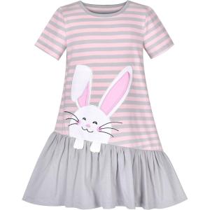 Sunny Fashion Girls Casual Dress Cotton Short Sleeve Swan Embroidered Size 2-6(Gray)