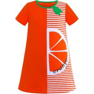 Sunny Fashion Girls Casual Dress Cotton Short Sleeve Swan Embroidered Size 2-6(Orange)