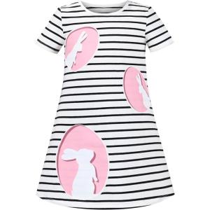 Sunny Fashion Girls Casual Dress Cotton Short Sleeve Swan Embroidered Size 2-6(White)