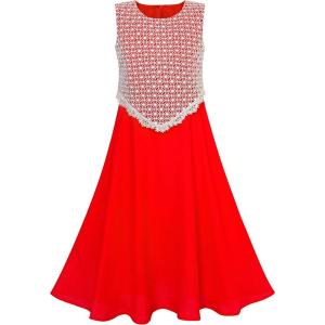 Sunny Fashion Girls Dress 2-in-1 Red Lace Chiffon Bridesmaid Wedding Party