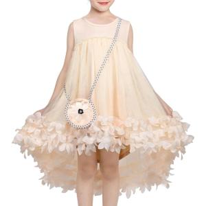 Sunny Fashion Girls Dress A-line Cute Handbag White Princess Size 5-10(Beige)