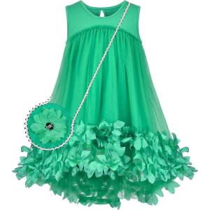 Sunny Fashion Girls Dress A-line Cute Handbag White Princess Size 5-10(Green)