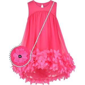 Sunny Fashion Girls Dress A-line Cute Handbag White Princess Size 5-10(Red Pink)