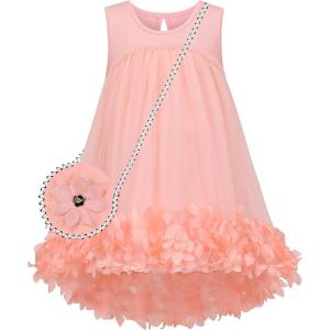 Sunny Fashion Girls Dress A-line Cute Handbag White Princess Size 5-10(Salmon Pink)