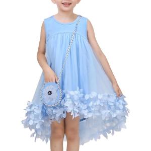 Sunny Fashion Girls Dress A-line Cute Handbag White Princess Size 5-10(Sky Blue Bag)