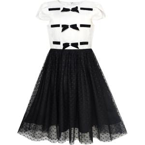Sunny Fashion Girls Dress Back School Black White Bow Tie School Uniform