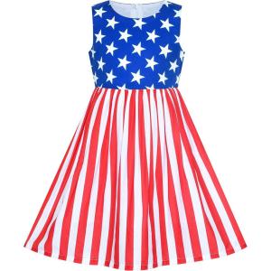 Sunny Fashion Girls Dress Blue Flower Print(American Flag)