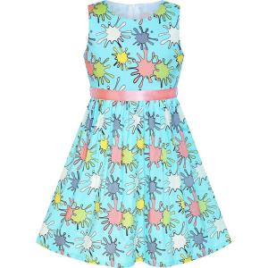 Sunny Fashion Girls Dress Blue Flower Print(Blue Pink)