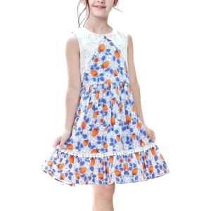 Sunny Fashion Girls Dress Blue Flower Print(Blue Strawberry)