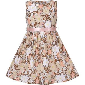 Sunny Fashion Girls Dress Blue Flower Print(Brown Pink)