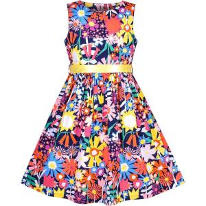 Sunny Fashion Girls Dress Blue Flower Print(Orange)