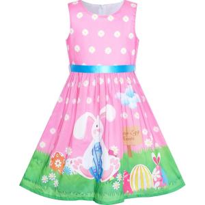 Sunny Fashion Girls Dress Blue Flower Print(Pink Bunny)