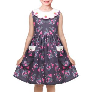 Sunny Fashion Girls Dress Blue Flower Print(Pink Strawberry)
