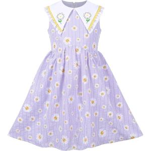 Sunny Fashion Girls Dress Blue Flower Print(Purple Daisy)