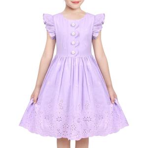 Sunny Fashion Girls Dress Blue Flower Print(Purple Lace)